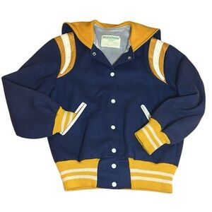 Vintage 70-80s Holloway Varsity Jacket women’s Blue Yellow Leather Wool sz Med